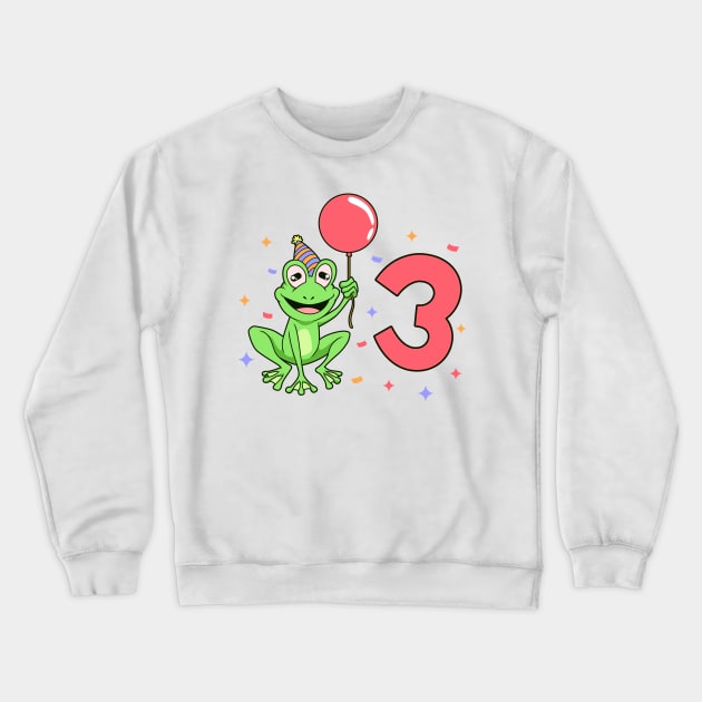 I am 3 with frog - kids birthday 3 years old Crewneck Sweatshirt by Modern Medieval Design